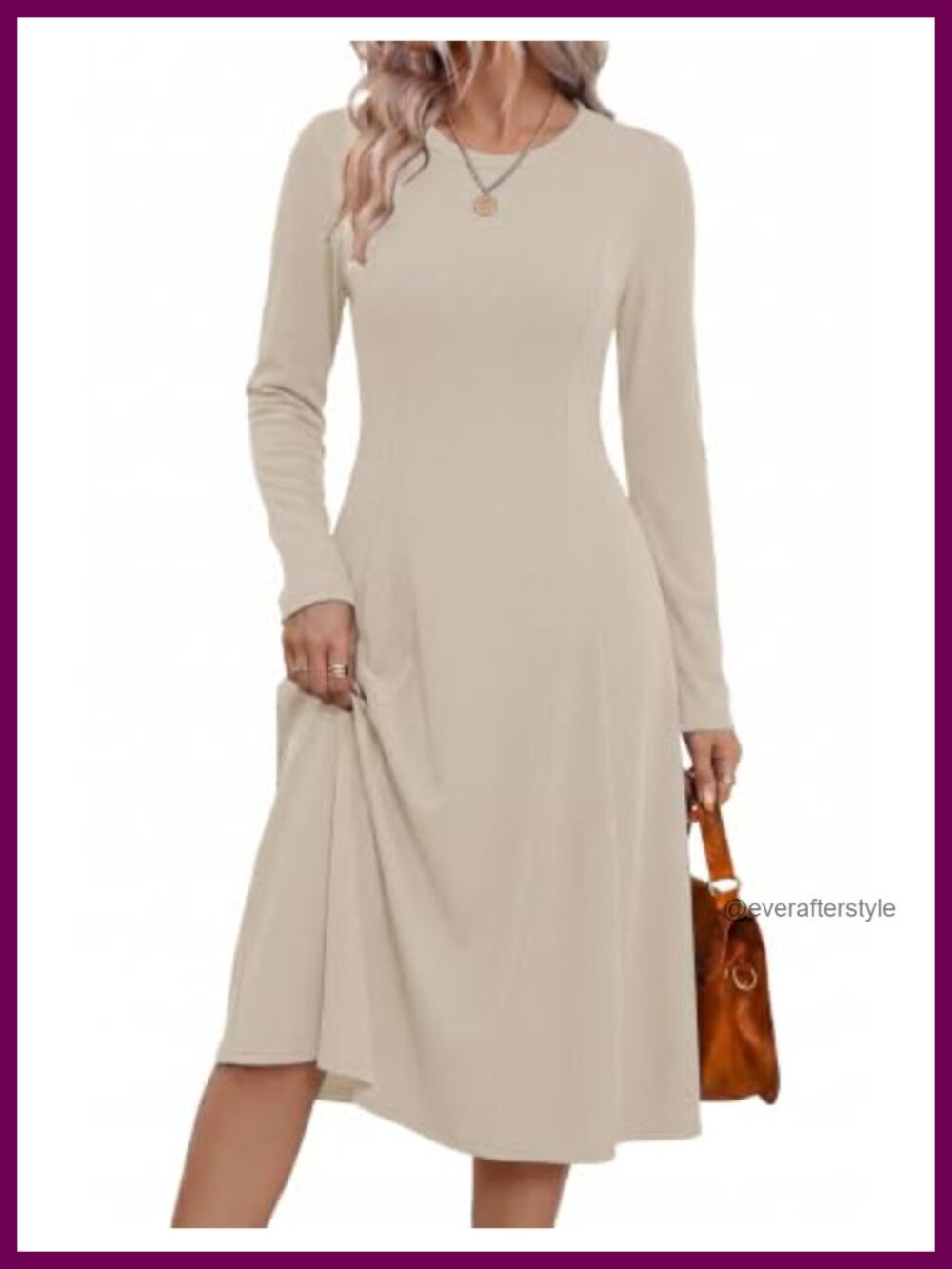 Ribbed Knit Long Sleeve Midi Sweater Dress with Pockets A-Line